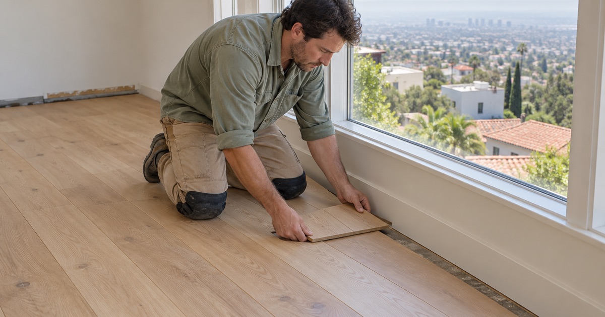 New white oak floor finished toward the view windows of a Palos Verdes Estates home.